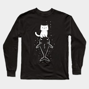 Kitty's Shark Expedition  cat Long Sleeve T-Shirt